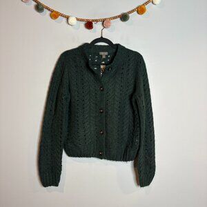 NWT Point Sur dark green pointelle thick knit cardigan sweater